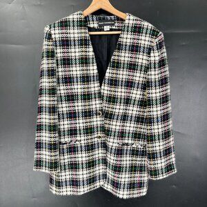 Vintage Sag Harbor 2 button plaid tweed blazer clueless academia jacket neon 12